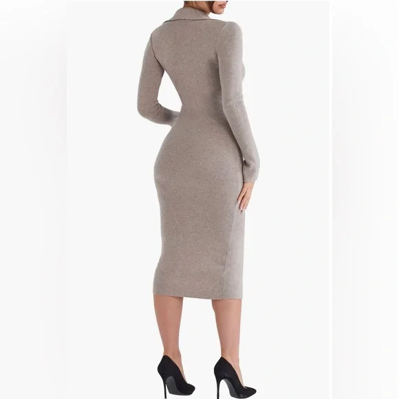 House of CB Yvette long sleeves button up sweater midi dress beige - Picture 5 of 17